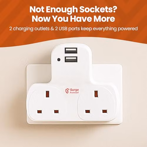 Innoteck 13A Triple Socket Adapter with 2-Way Surge Protection, White – 2