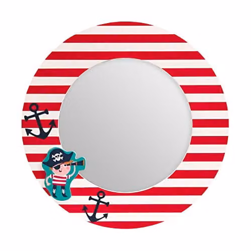 Orsina Bright Pirate Round Wall Mirror, Multicolour Maritime Design for Childrens Bedrooms – 1