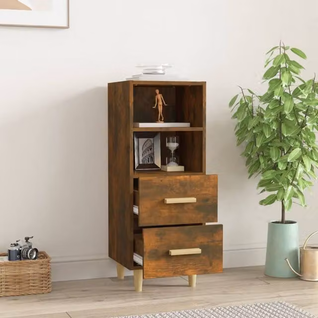 Berkfield Home Mid Century Smoked Oak Sideboard in Brown, W/D/H: 34.5 x 34 x 90 cm – 1