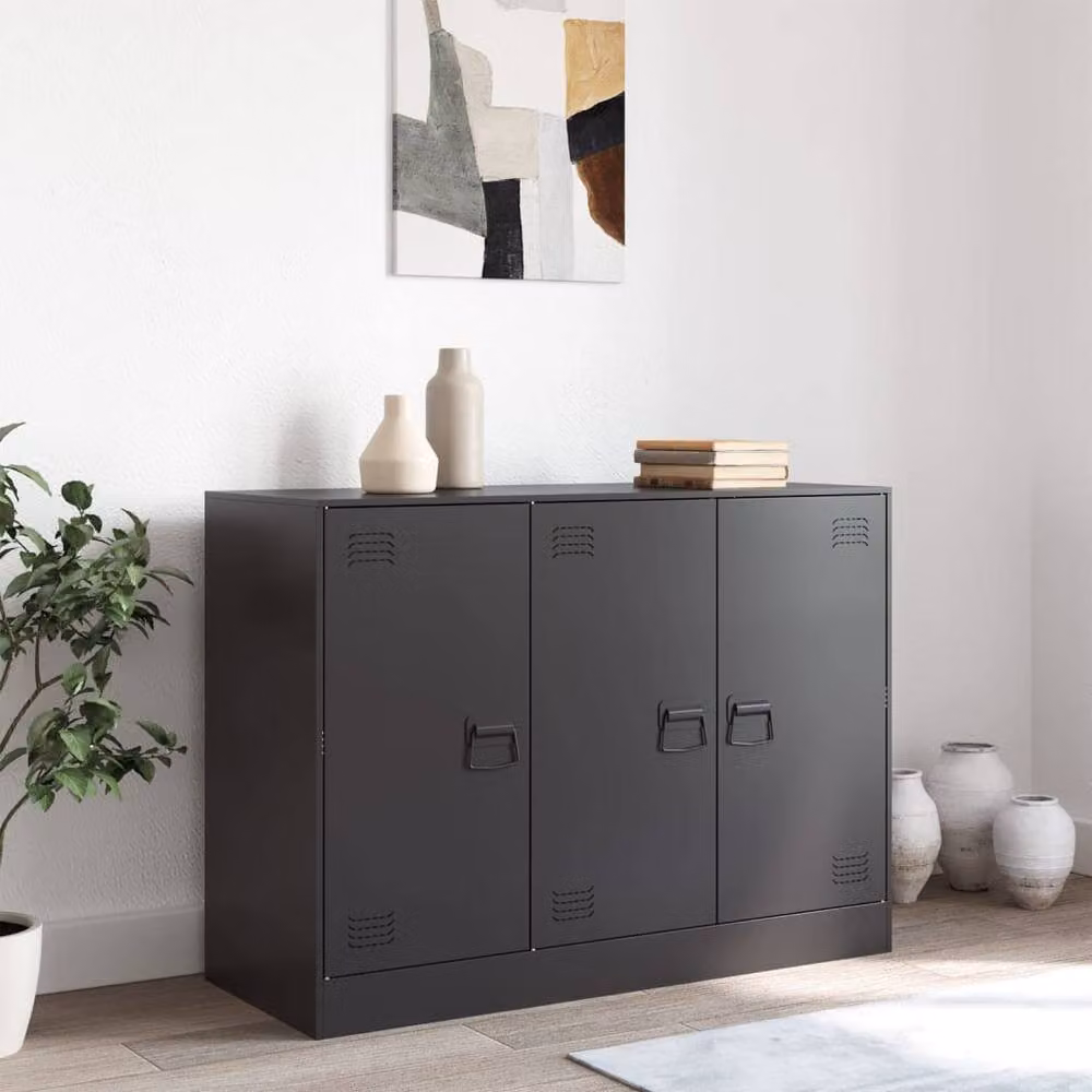 Berkfield Home Industrial Matt Black Metal Sideboard W/D/H: 99 x 39 x 73 cm – 2