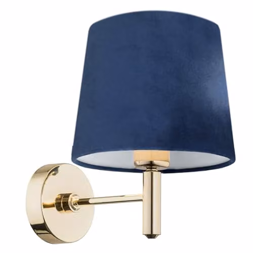 Argon Ponte Modern Wall Lamp with Blue Fabric Cylinder Shade and Brass Metal Finish