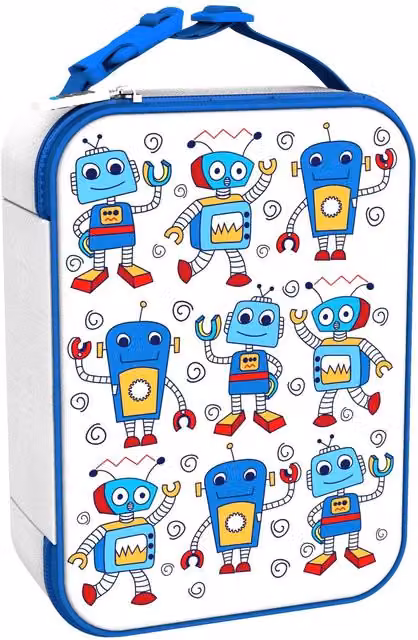 ION8 Insulated Medium Lunch Bag in White and Multicolour Robots, Width: 9.0 cm