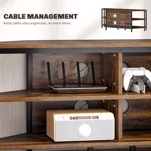 HOMCOM Industrial TV Stand Cabinet with Storage Shelves in Brown and Black – 4