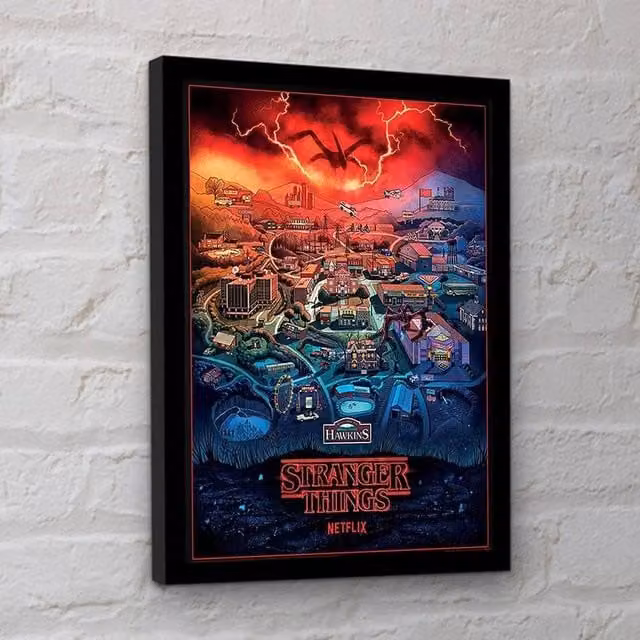 Netflix Hawkins Town Multicolour Framed Paper Poster with Retro Typography