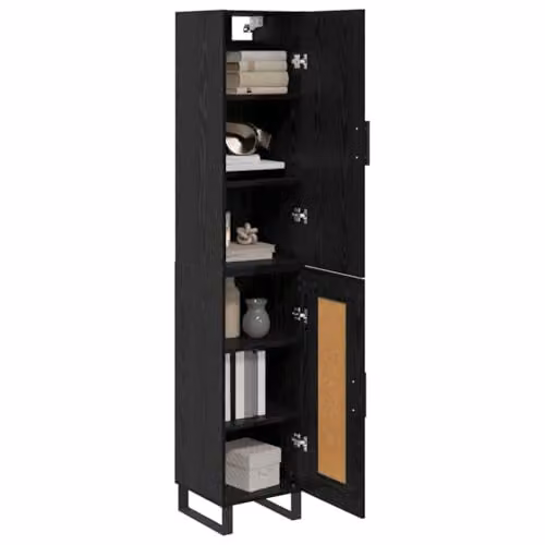vidaXL Modern Black Oak Highboard with Hinged Doors and Internal Shelves, W/D/H: 34.5 x 34.0 x 180.0 cm