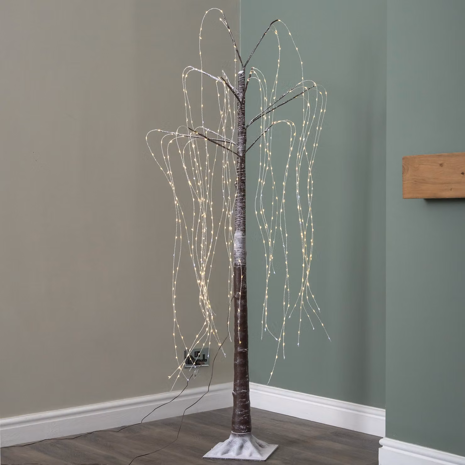 Samuel Alexander 1.8m Brown Flocked Willow Christmas Tree with 600 Warm White LEDs in Beige – 2