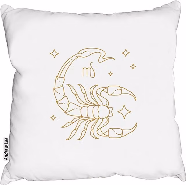 Zodiac Scorpio Horoscope Gold and White Outdoor Comfy Cushion, W/D/H: 60 x 60 x 60 cm