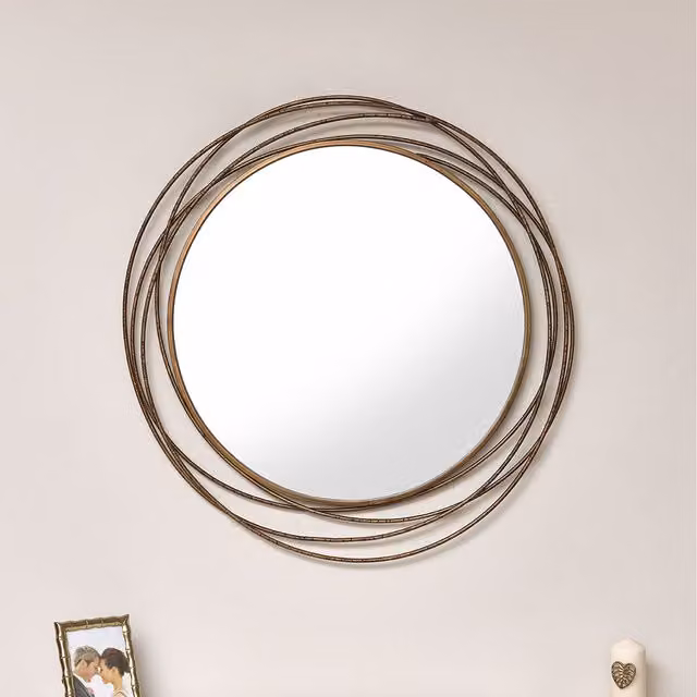 Melody Maison Antique Gold Abstract Round Wall Mirror, W: 88 cm, H: 85 cm