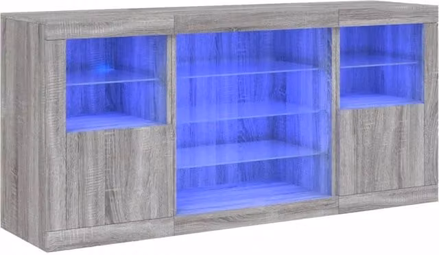 Berkfield Home Modern Sideboard with LED Lights in Grey Sonoma, W: 142.5 cm, D: 37 cm, H: 67 cm