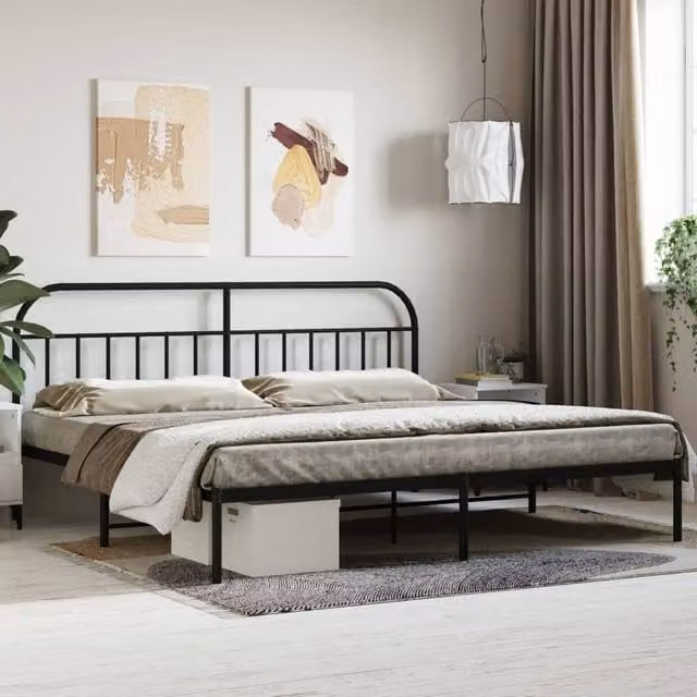 Berkfield Home Metal Bed Frame with Headboard in Black, W/D/H: 193 x 203 cm – 1