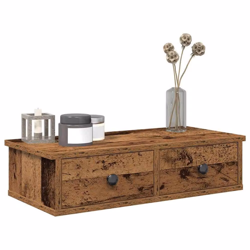 Berkfield Home Decorative Wall Shelf with Drawers in Old Wood Brown, W/D/H: 60 x 25 x 15 cm – 2