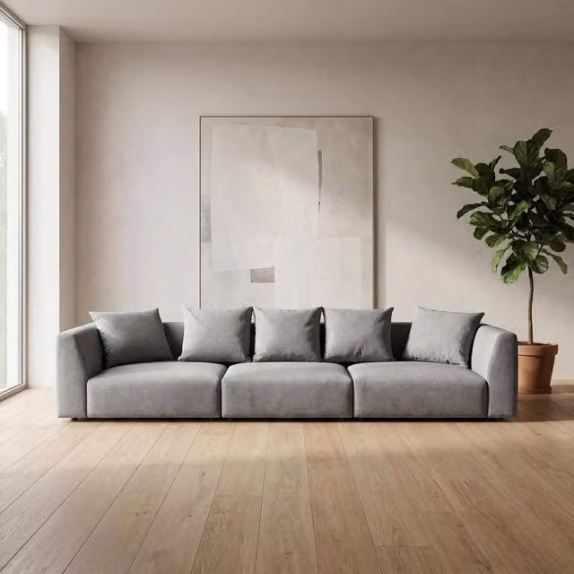 Abakus Direct Tokyo 5 Seater Sofa in Grey Brushed Tweed Fabric with Deep Seats