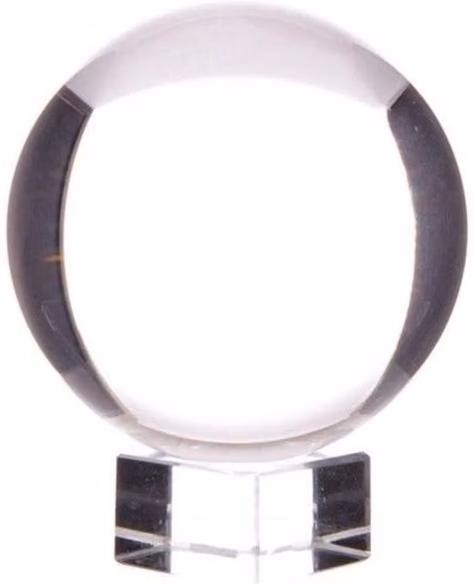 KDMK Round Transparent Optical Glass Crystal Ball on White Tabletop Stand
