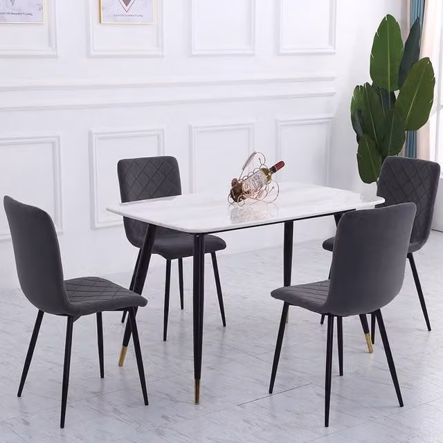 Livingandhome Set of 4 Modern Grey Velvet Dining Chairs with Metal Legs