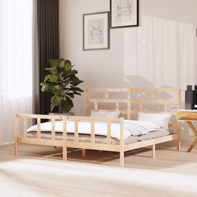 Berkfield Home Rustic Solid Wood Pine Bed Frame, Brown, W/D/H: 200 x 200 cm