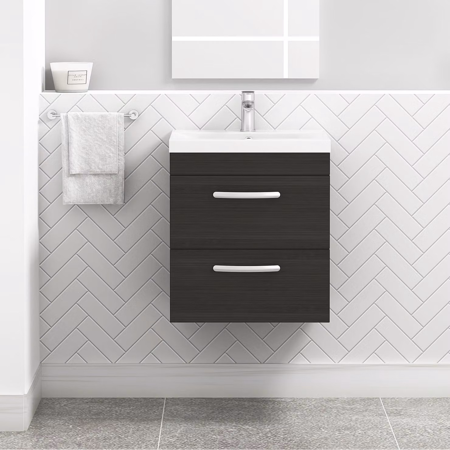 Royal Bathrooms Turin Wall Mounted 2 Drawer Bathroom Vanity Unit in Matt Anthracite