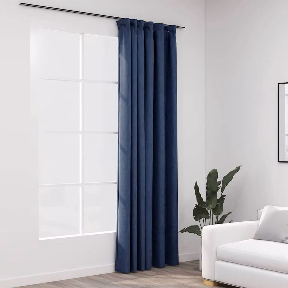 Berkfield Blue Linen-Look Blackout Curtains with Hooks W: 290 cm, H: 245 cm – 2