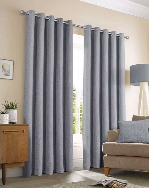 Sundour Amberley Thermal Interlined Chenille Eyelet Curtain, Grey/Silver, 100% Polyester