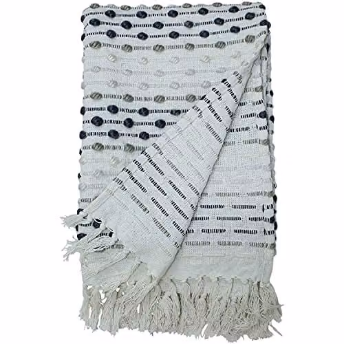Furn Dhadit Woven Tufted Striped Throw in Grey, W/D/H: 130 x 180 cm – 1