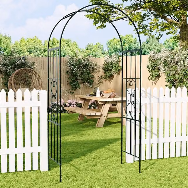 Livingandhome Freestanding Enamelled Steel Metal Garden Arch in Black, W/D/H: 115 x 115 x 231 cm