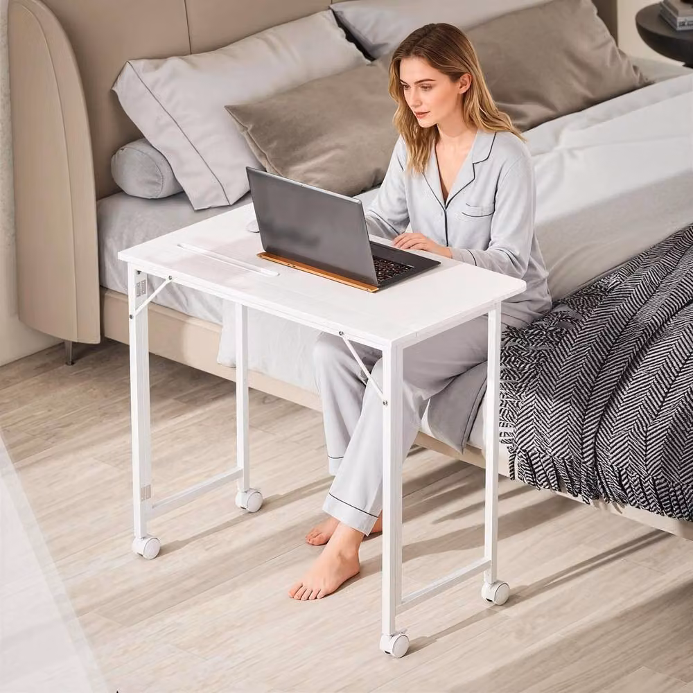 Wyld Haus Veso White Wood Effect Folding Writing Desk with Lockable Castors W/D/H: 80 x 52 x 75 cm – 6