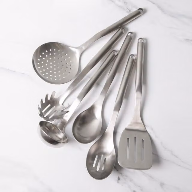 KitchenAid 6-Piece Stainless Steel Utensil Set in Silver, Heat Resistant to 260C