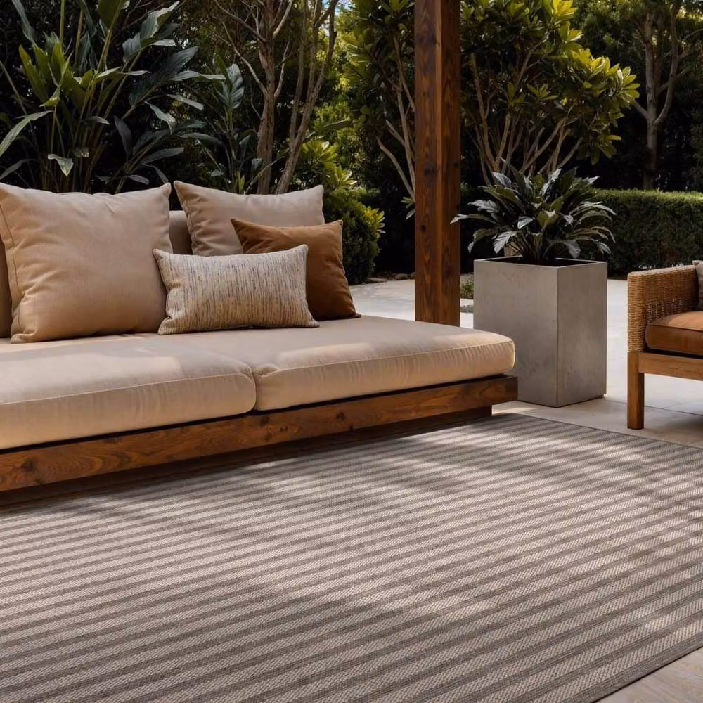 Ted Baker Linley Striped Flatweave Indoor Outdoor Rug in Grey, W: 160 cm, D: 230 cm – 2