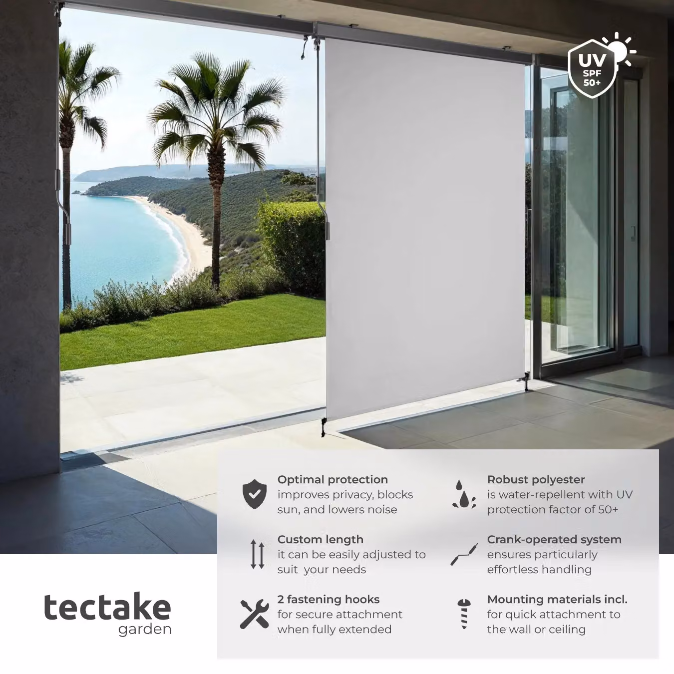 tectake Eloise Vertical Awning in Grey, W/H: 120 x 250 cm – 2
