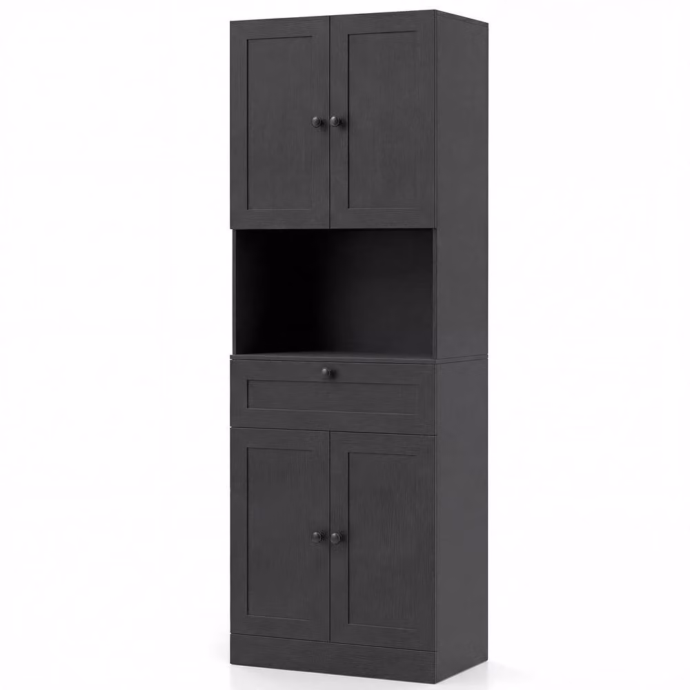 Costway Modern Black Wooden Bathroom Cabinet with 4 Doors and 1 Drawer – 3