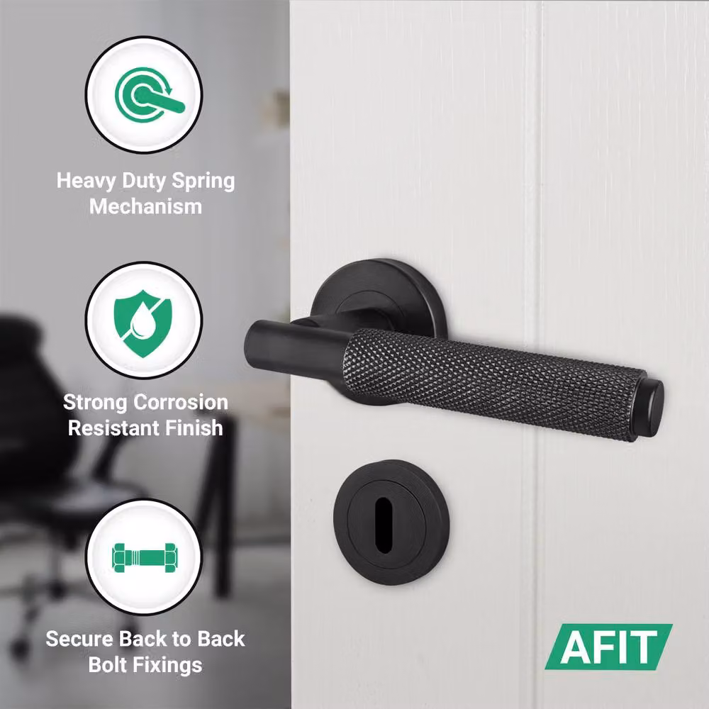 Dixon AFIT Black Matt Knurled Sash Lock Door Handle with Hinges, W: 15 cm x H: 15 cm – 3