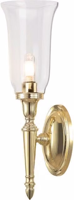 Loops IP44 Tall Wall Light with Transparent Glass Shade and Polished Brass Finish, LED G9 3.5W Included – 1
