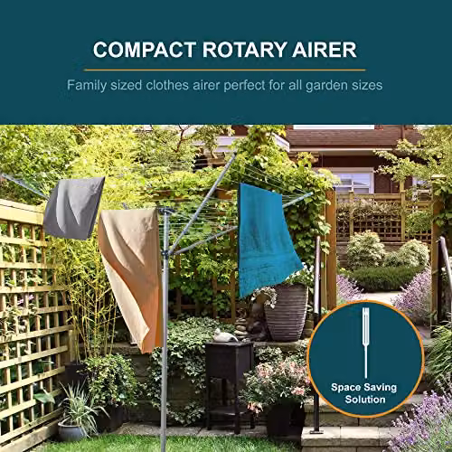 OurHouse 4 Arm Rotary Airer Clothes Line in Silver and Grey with 40m Drying Space – 3