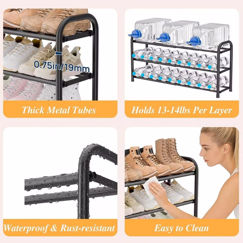 FORGEVIO Expandable 3-Tier Metal Shoe Rack in Black – 3