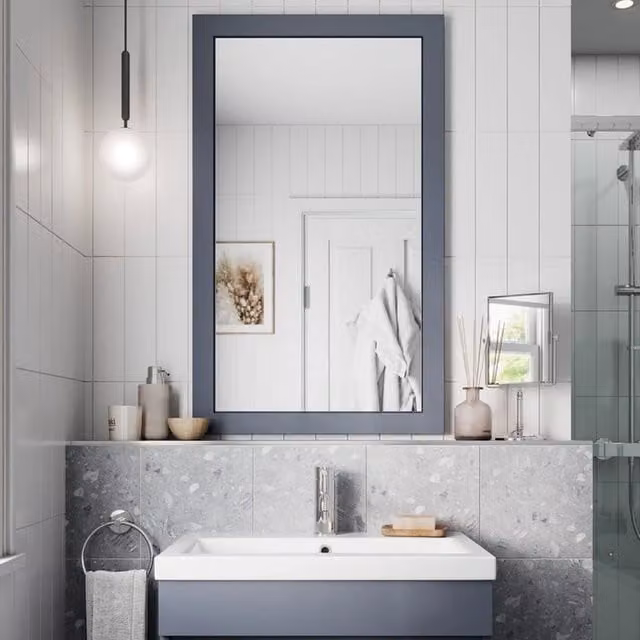 Bathwell Gloss Framed Rectangular Wall Mirror in Grey