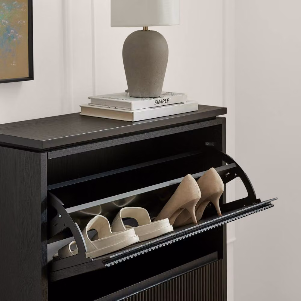 FurnitureboxUK Penrose Modern Black Wood 3 Door Shoe Storage Cabinet W/D/H: 125.0 x 70.0 x 3.0 cm – 2