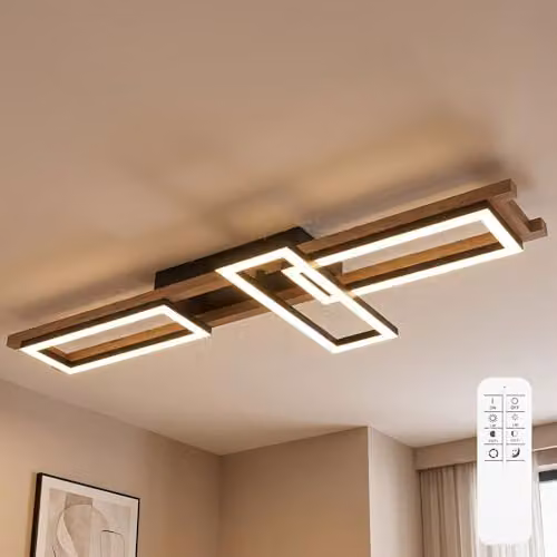 Globo Lighting Illa LED Ceiling Light, Black and Wood, Dimmable with Remote Control, 100 cm – 2