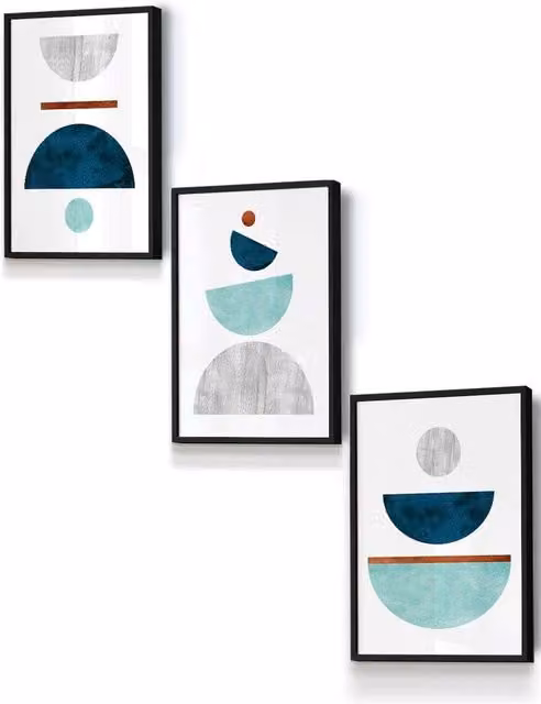 ARTZE Mid Century Abstract Geometric Framed Wall Art, Multicolour, W: 33 cm, H: 45 cm, D: 0.2 cm
