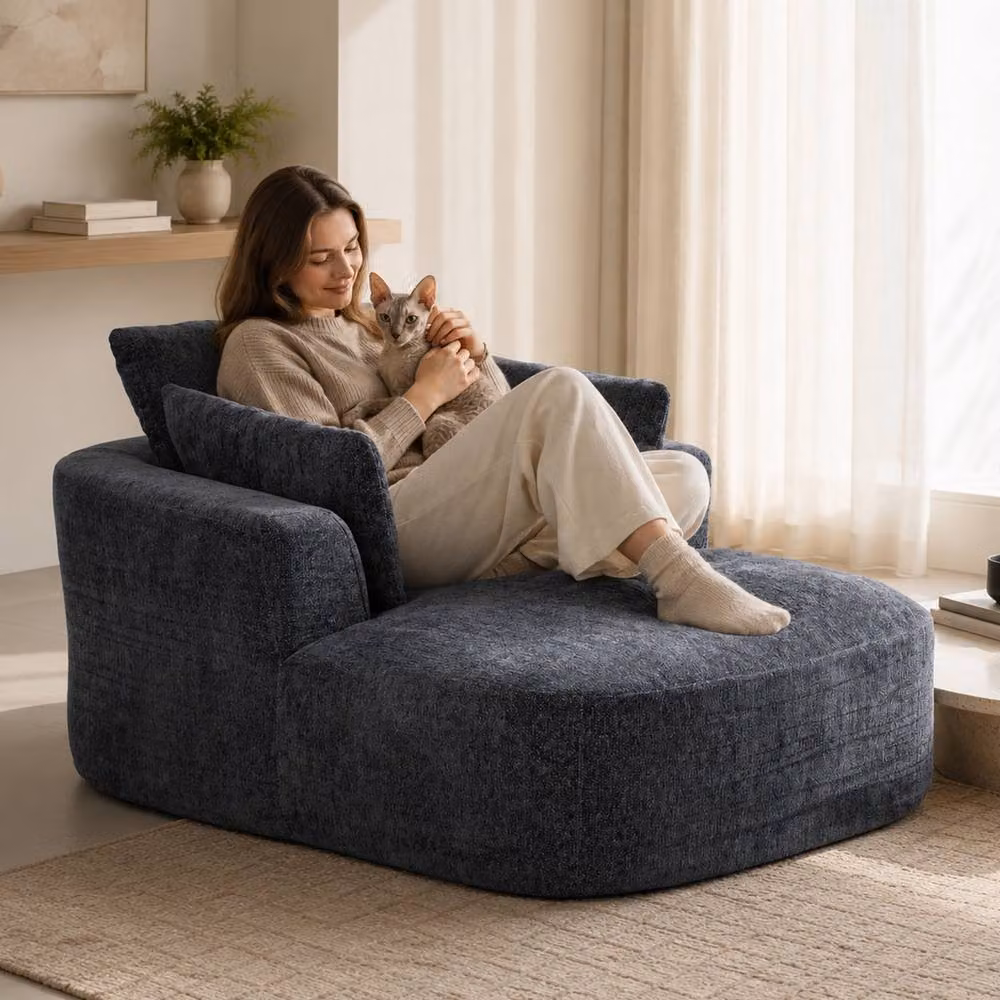MIMO Grey Chenille Upholstered Indoor Chaise Lounge with 30D Foam – 7