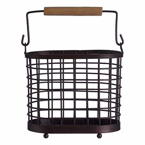 Orsina Sleek Oval Bronze Coated Freestanding Utensil Holder in Brown