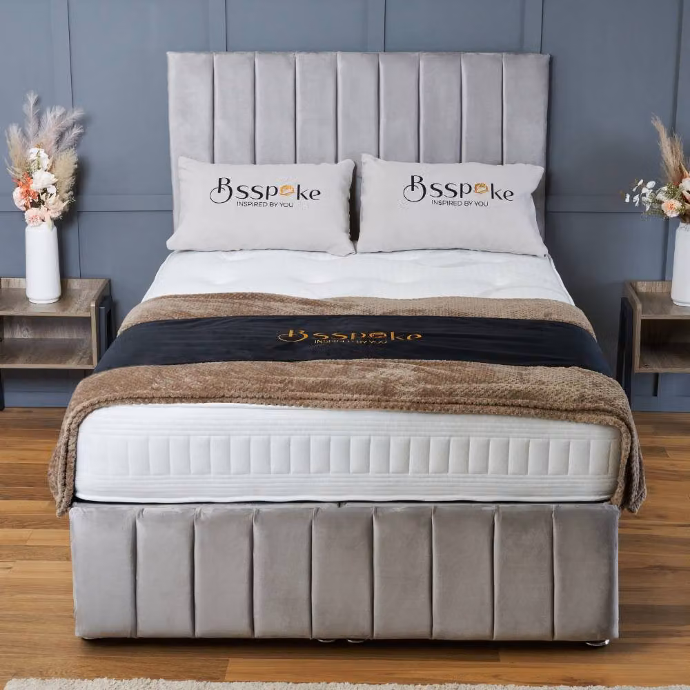 BSSPOKE Sierra Ottoman Divan Bed with 54 inch Headboard and Mattress in Taupe, Super King, W/D/H: 200 x 163 x 3 cm – 3