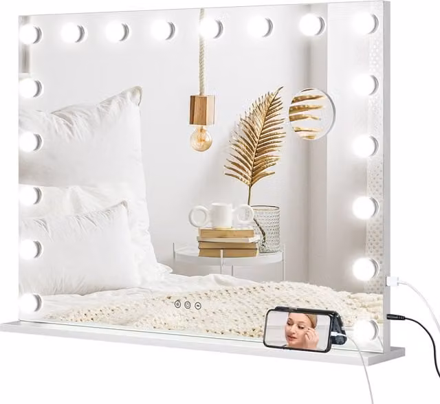 HOMCOM Hollywood Tabletop Vanity Mirror with Dimmable LED Lights and USB Port, White