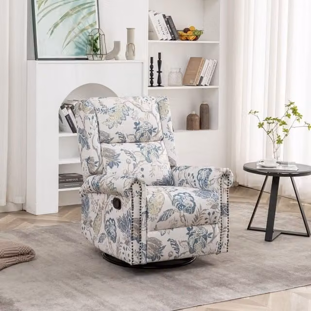 Furniture One Manual Swivel Single Seater Fabric Recliner Chair in Blue