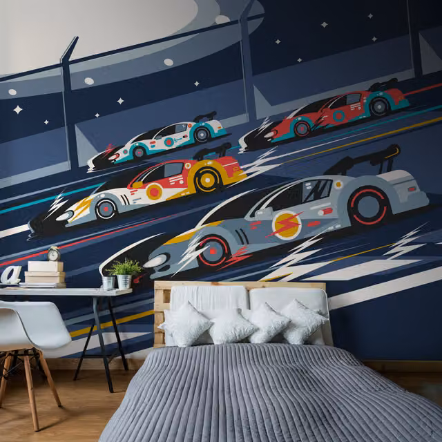 Origin Murals Sports Cars Wall Mural in Blue