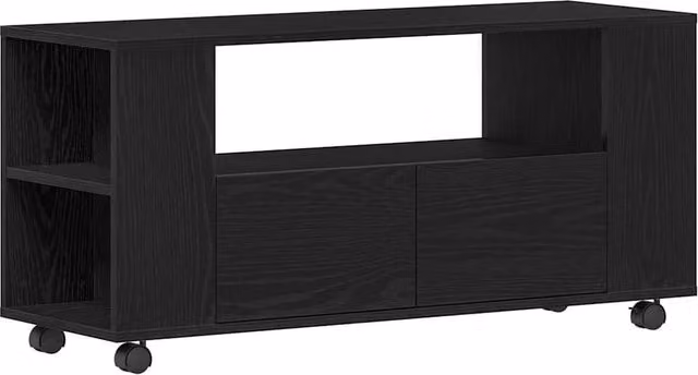 Berkfield Home Modern TV Cabinet with Wheels in Black Oak, W: 102 cm, D: 43 cm, H: 43 cm – 1