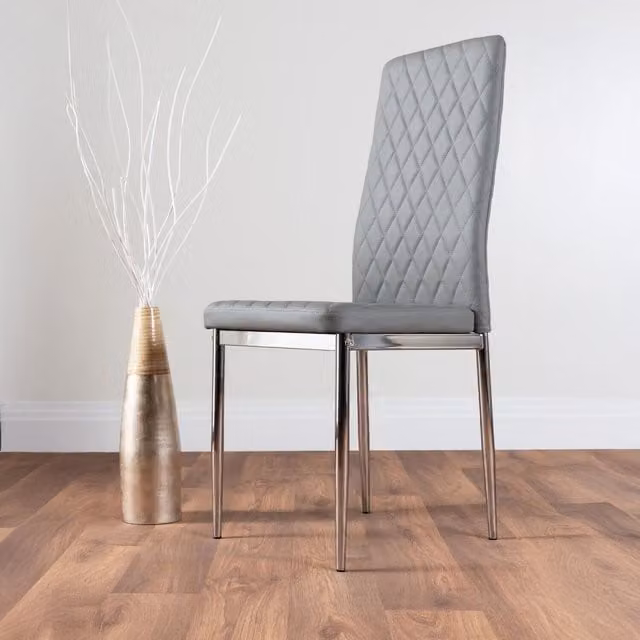 FurnitureboxUK Set of 6 Milan Faux Leather Dining Chairs with Chrome Legs in Grey