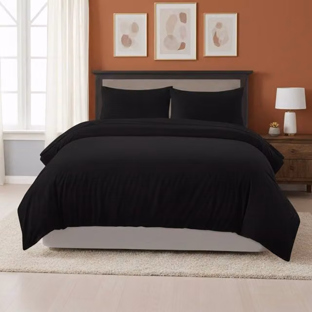 Snug City Black Embossed Stripe Microfibre Duvet Cover and Pillowcase Set, Single, W: 90 cm, H: 200 cm