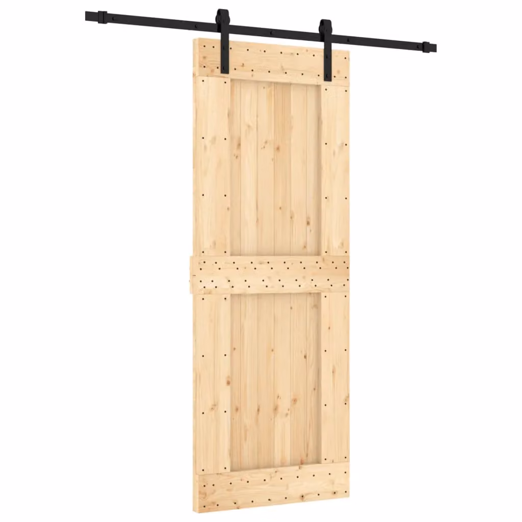 Berkfield Home Rustic Solid Pine Sliding Door with Hardware Set in Brown, W: 80 cm, H: 210 cm – 2