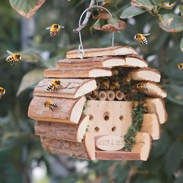 Gr8 Garden Wooden Insect Bee Hotel House Hanging Garden Wildlife Habitat Nest Box, Brown