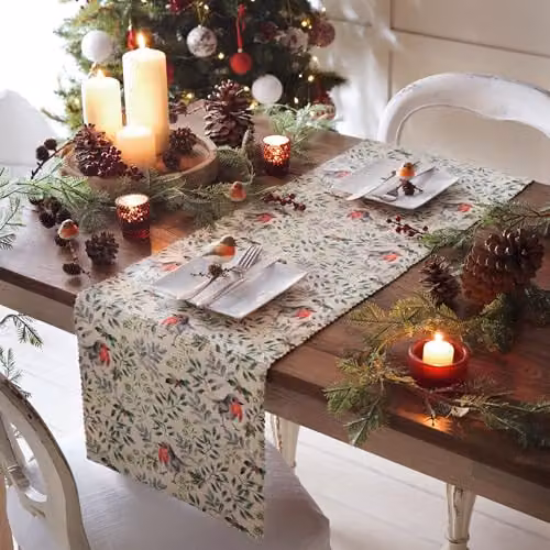 Riva Home Floral Christmas Table Runner, Green and Multicolour, W: 180 cm, D: 35 cm