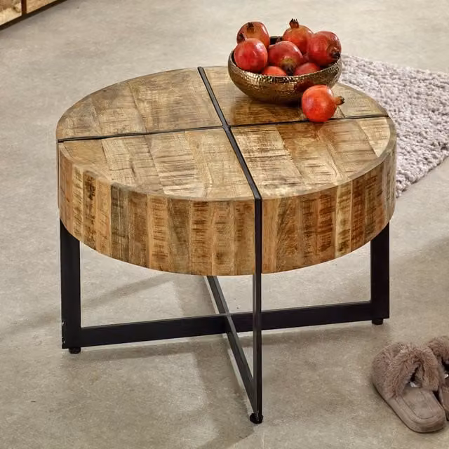 IH Design Merlin Mango Wood Coffee Table with Metal Legs, Brown, W/D/H: 70 x 70 x 45 cm